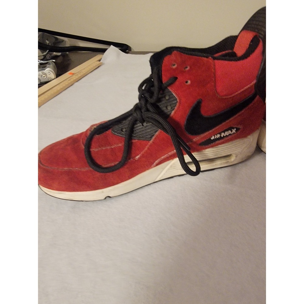 Nike Air Max 90 Mid Sneakers Men's Red Black Lace-Up Casual High Top‎ Athletic 8 - Picture 3 of 7